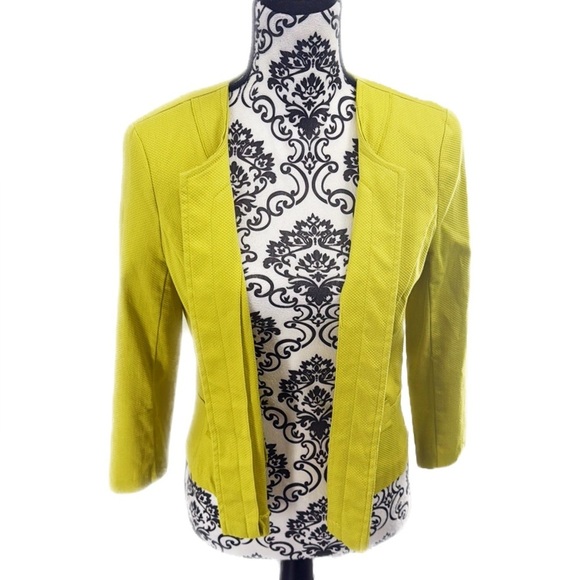 Sunny Leigh Neon Chartreuse Structured Blazer Jacket Statement Color Pop, 6 - Picture 5 of 12